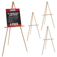 64" Wooden Easel Stand (4 Pack) - Adjustable A-Frame Tripod for Painting, Drawing, Photos & Signs - Lightweight Easels, Wood Easel Stand for Sign Wedding Display 40" Canvas Capacity