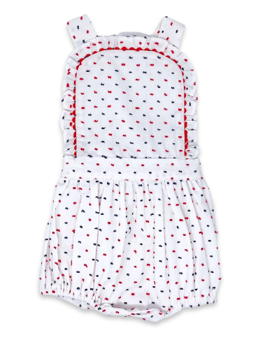 Margaux Bubble - Navy and Red Swiss Dot