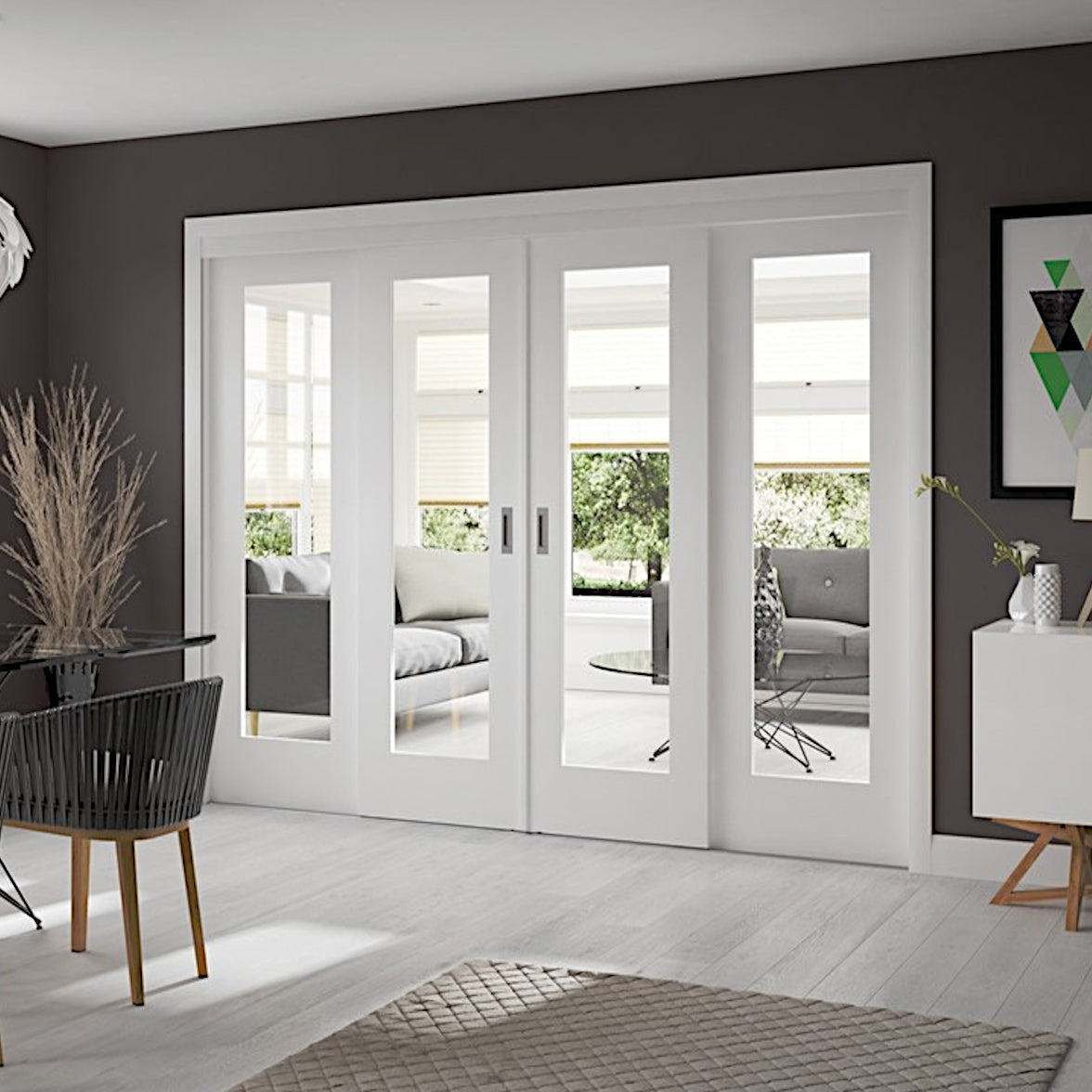Sliding French Doors with White Pattern 10 Clear Glazed Doors