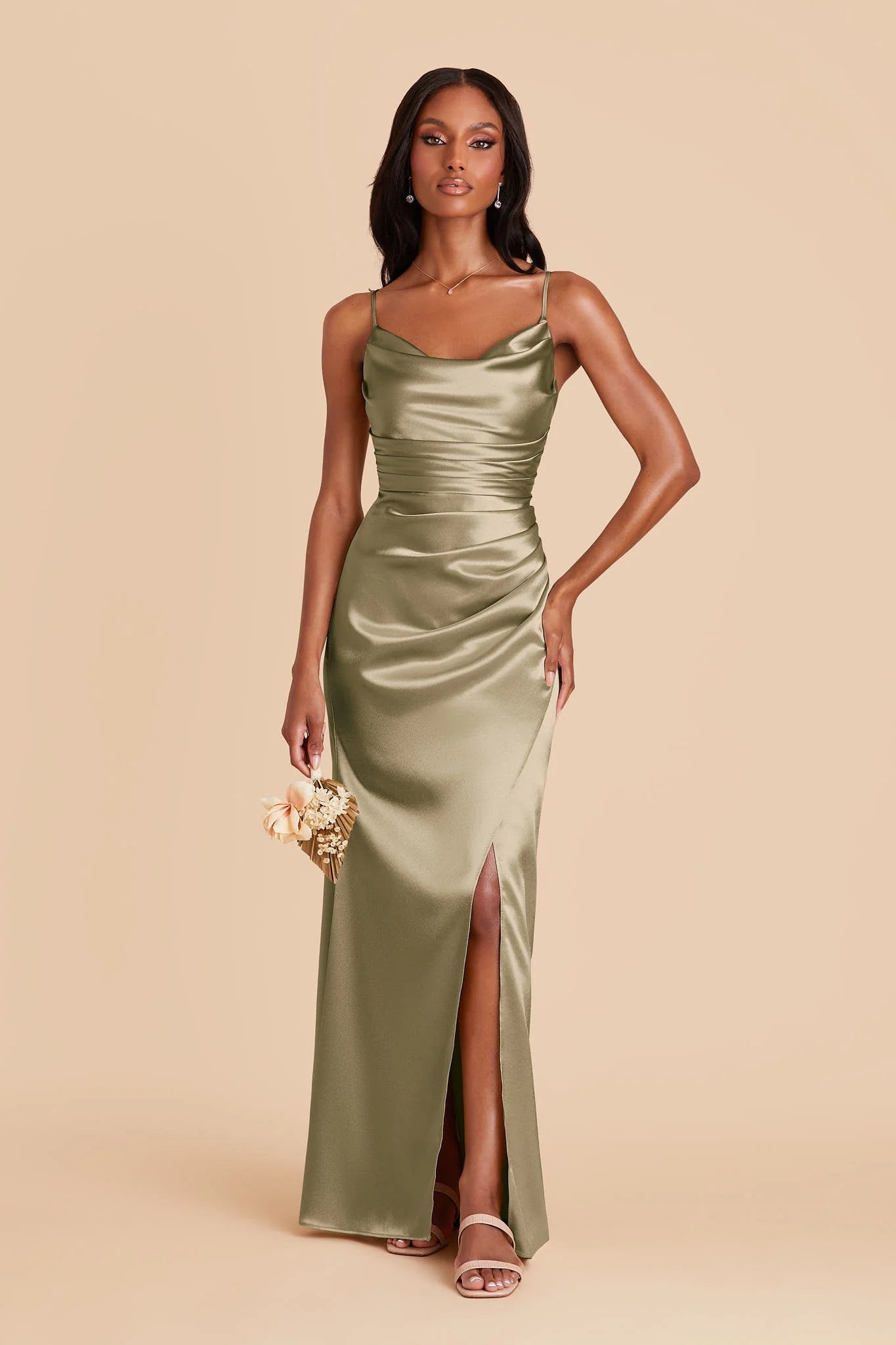 Moss Green Bridesmaid Dress Shiny Satin Size Large