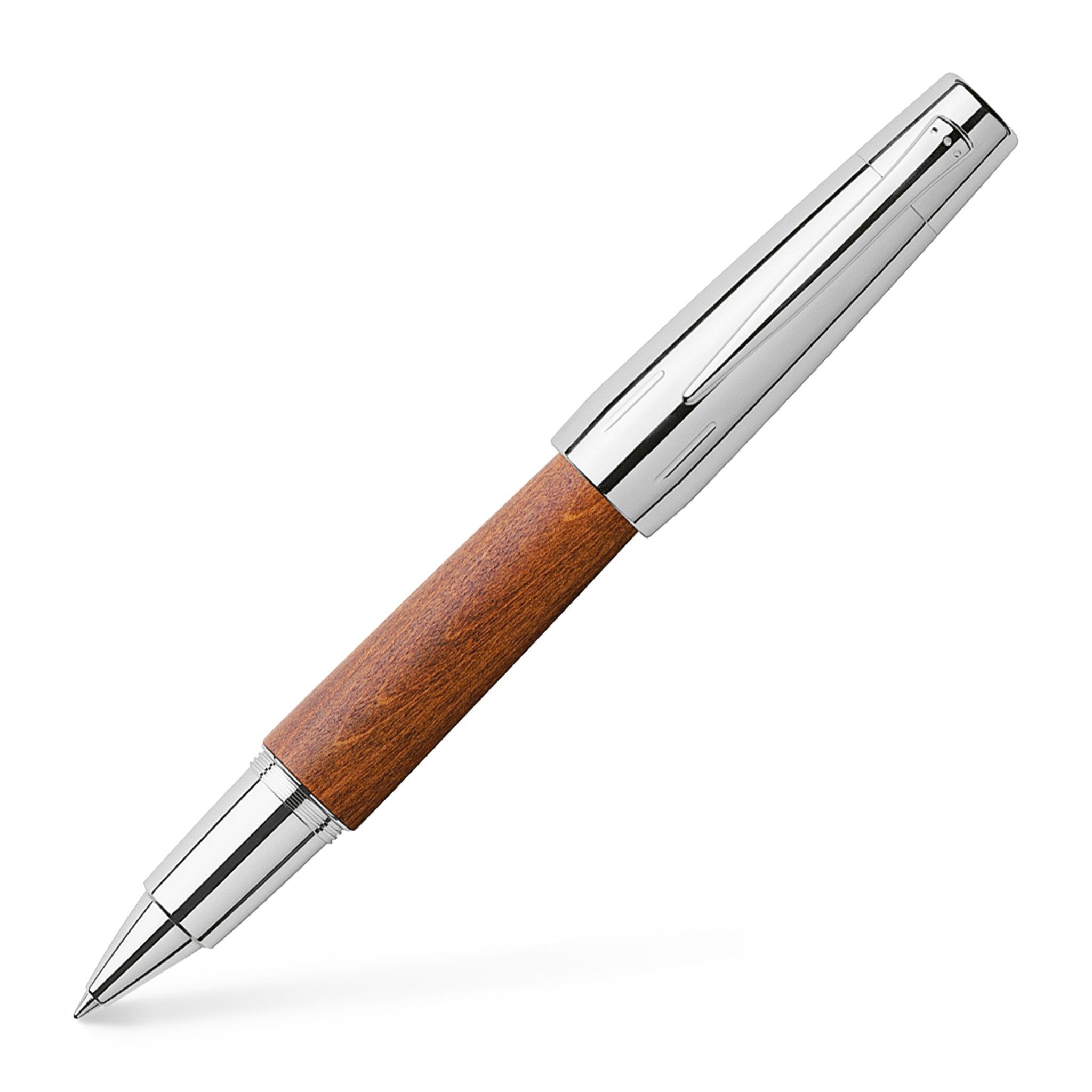 Faber-Castell e-motion Wood and Chrome Rollerball Pen - Brown